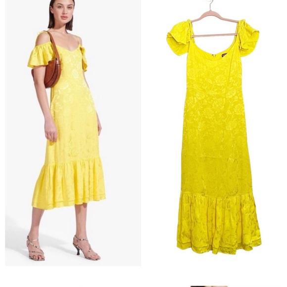 NWT Staud Marwa Midi Dress size 4 Jacquard Floral Flutter Sleeve - Picture 2 of 7